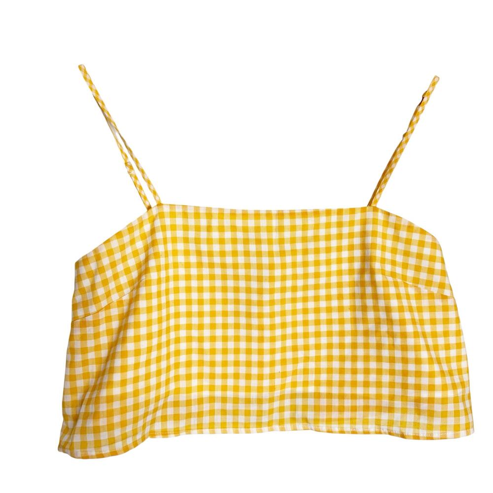 Lovers + Friends Revolve Bowie Yellow Gingham Print Tie Back Crop Top Size Small - Picture 3 of 9